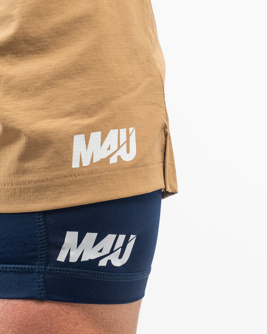 SHORTS 6" PREMIUM CAMEL + MALLA NAVY BLUE